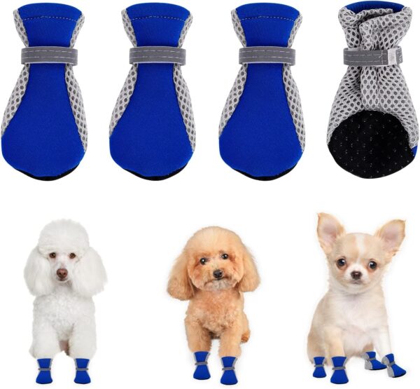 Dog Boots Shoes,4 Pieces Anti Slip Dog Boots Shoes,Summer Dog Boots for Small Dogs,Breathable Dog Shoes,Dog Shoes for Walking with Reflective Strip for Small Dogs Spring Summer,XL (Blue)