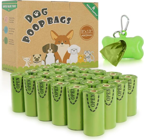 Dog Poo Bags - 480 Counts 24 Refill Rolls Poop Waste Bag for Dogs with 1 Dispenser | Scented