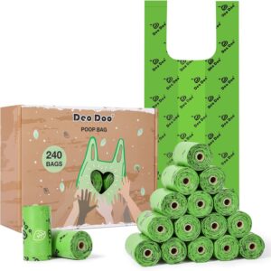 Dog Poo Bags Biodegradable Large Poop Bags with Tie Handle Recycle Leak-Proof 20 Rolls 240 Bags 11 * 15 Inch Green Doggy Waste Bags for Cat Little Unscented