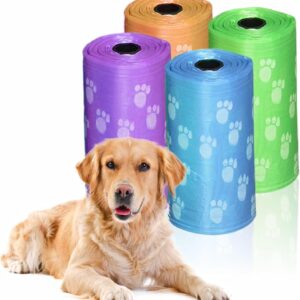 Dog Poo Bags Doggy Waste Bags Durable Polythene Poop Bags Printed Paw Design Safe Hygienic Disposal Bag Leak Proof Cleaning Up Pet Poo Waste Litter Garbage Home Essential Assorted Color 30x22cm (60Pc)