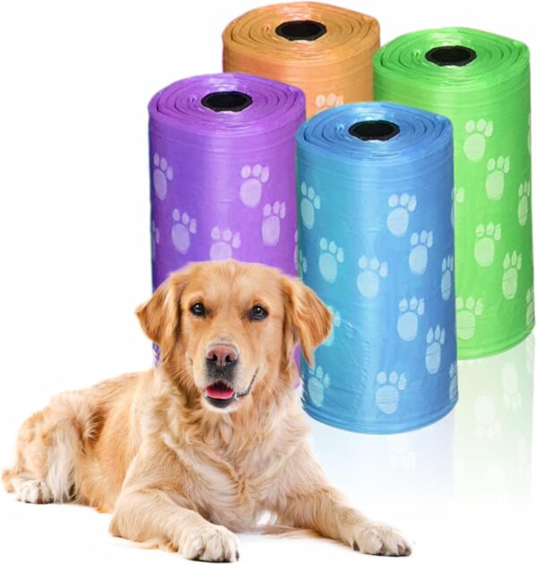 Dog Poo Bags Doggy Waste Bags Durable Polythene Poop Bags Printed Paw Design Safe Hygienic Disposal Bag Leak Proof Cleaning Up Pet Poo Waste Litter Garbage Home Essential Assorted Color 30x22cm (60Pc)