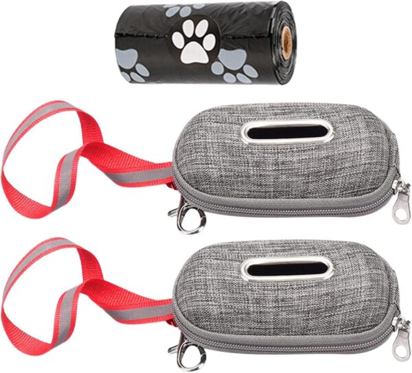 Dog Poop Bags Dispenser, 2pcs Dog Poo Bag Holder with 1roll Garbage Bag, Scratchresistant Pet Waste Bags Dispenser with Lanyard and Metal Hook (Gray)