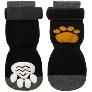 Dog Socks Indoor non-slip dog socks 2 Pairs Adjustable Dog Socks Dog Cat Paw Protector Fit Extra Small to Extra Large Dogs Cats (L, Black)