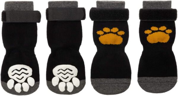 Dog Socks Indoor non-slip dog socks 2 Pairs Adjustable Dog Socks Dog Cat Paw Protector Fit Extra Small to Extra Large Dogs Cats (L, Black)