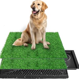 Dog Toilet Tray Indoor 63x51cm Puppy Toilet Potty Training, Artificial Grass Pee Pad for Dogs Outdoor Pet Litter Tray with Removable, Easy to Clean Tray and 2 Non-toxic Fake Grass Pad By Gekufa