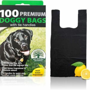 Doggy Poo Waste Bags With Tie Handles Extra Strong Thick Mask Odor Scented Doggy Waste Biodegradable Eco Friendly Dog Cats Poop Bags Box Dispenser Pet Supplies Measure 26 X 29cm (100 Pack)