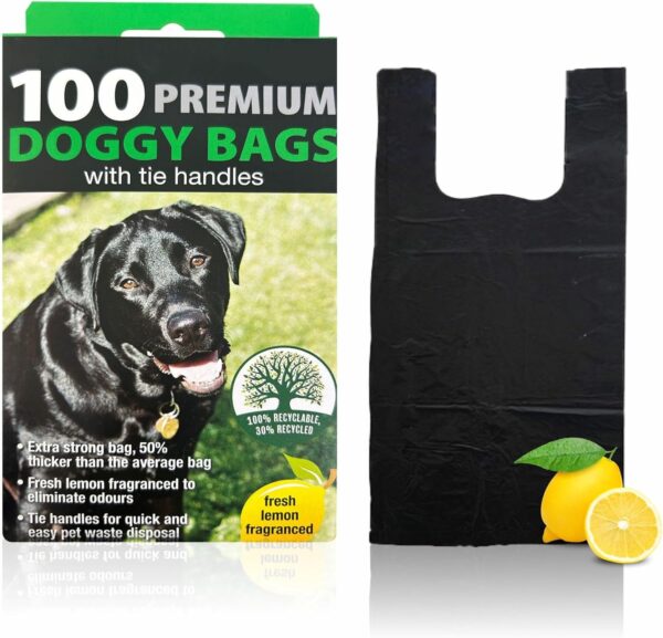 Doggy Poo Waste Bags With Tie Handles Extra Strong Thick Mask Odor Scented Doggy Waste Biodegradable Eco Friendly Dog Cats Poop Bags Box Dispenser Pet Supplies Measure 26 X 29cm (100 Pack)