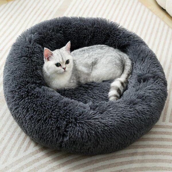 Donut Dog Bed Calming Dog Bed Pet Bed Small Kitten Bed Donut Plush Cosy Cat Bed Pet Doughnut Bed Round Bed Small Kitten Bed Fluffy Dog Bed Cat Cushion Cat Sleeping Bag Small Puppy Bed (45CM/M)