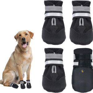 Dricar Dog Shoes, Set of 4 Dog Boots for Injured Paws, Waterproof Anti Slip Dog Shoes for Walking, Paw Protectors with Reflective Straps for Small Medium Large Dog (M, Black)