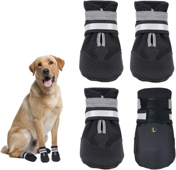 Dricar Dog Shoes, Set of 4 Dog Boots for Injured Paws, Waterproof Anti Slip Dog Shoes for Walking, Paw Protectors with Reflective Straps for Small Medium Large Dog (M, Black)