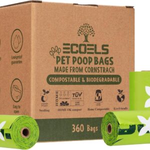 ECOELS Dog Poo Bags: 100% Compostable | Biodegradable Dog Poop Bags |Extra Large, Strong & Leakproof Poop Bags | Cornstarch-Made | Certified-OK COMPOST HOME, EN13432, ASTM BPI |360 Count Poo Bags Dogs