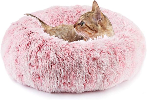 EMUST Cat Bed, 15.7" Fluffy Cat Beds for Indoor Cats, Donut Kitten Beds for Indoor Cats, Donut Small Cat Beds, Anti-Slip Marshmallow Dog Beds, Multiple Colors (40cm-15.7‘’, Rose Pink)