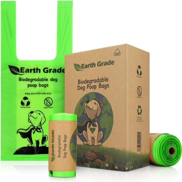 Earth Grade Dog Poo Bags with Tie Handles on Roll (360) Extra Thick Strong Bio Leakproof Doggy Waste Poop Bags