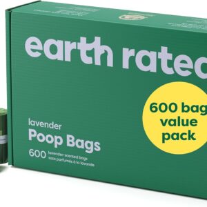 Earth Rated Dog Poo Bags Value Pack, Leak-Proof and Extra-Thick Pet Waste Bags for Big and Small Dogs, Refill Rolls, Lavender Scented, 600 Count