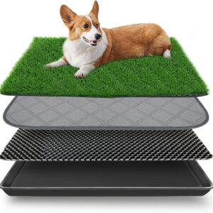 Embellbatt 50 * 60CM Dog Grass Pad with Tray Dog Training Floor Protection Trays Dog Potty Grass for Puppy Training, Artificial Fake Grass for Dogs to Pee on Indoor Outdoor