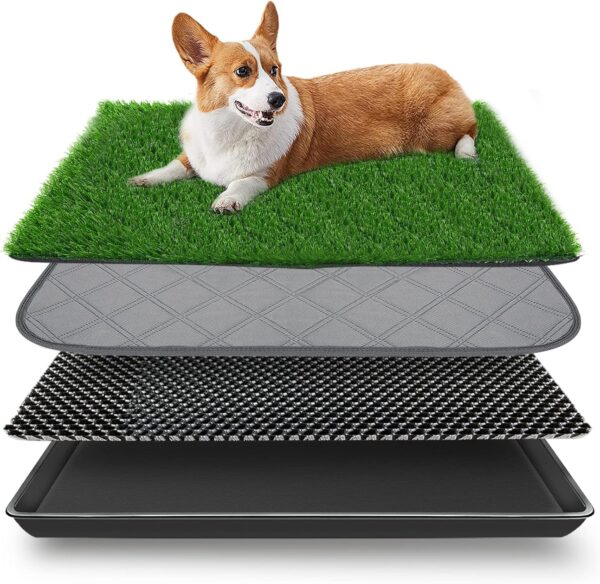 Embellbatt 50 * 60CM Dog Grass Pad with Tray Dog Training Floor Protection Trays Dog Potty Grass for Puppy Training, Artificial Fake Grass for Dogs to Pee on Indoor Outdoor