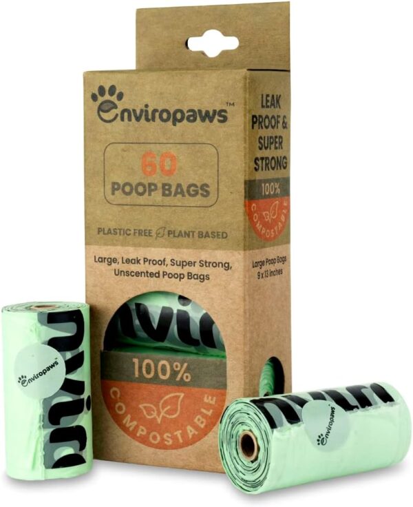 Enviropaws Biodegradable & Compostable Cat Poop Bags - 60 Dog & Cat Litter Bags (4 Rolls of 15 Bags) for Cat Waste - Leak Proof; Super Strong; Unscented; Extra Thick & Large Dog Poop Bags