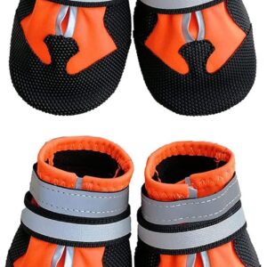 Ewolee Dog Shoes, Dog Boots for Injured Paws Waterproof, Set of 4 Dog Walking Boots Dog Paw Protectors with Adjustable Reflective Straps and Anti Slip Sole for Small Medium Large Dogs (Orange, M)