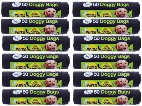 Extra strong black doggy waste bags with tie handle 600 32cm x 38cm (1)