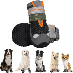 Eyein Dog Boots Paw Protector - Summer Hot Weather Dual Adjustable & Washable Non-Slip Dog Shoes with Reflective Strip for Injured Paws, Breathable Dog Walking Boots for Small Medium Large Dogs（2pcs）