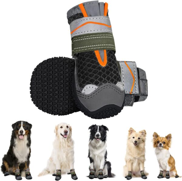 Eyein Dog Boots Paw Protector - Summer Hot Weather Dual Adjustable & Washable Non-Slip Dog Shoes with Reflective Strip for Injured Paws, Breathable Dog Walking Boots for Small Medium Large Dogs（2pcs）