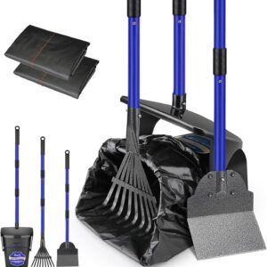 Eyein Dog Pooper Scooper - 37.4" Long Handle Adjustable Swivel Bin & Rake & Spade Kit with 20 Waste Bags - Portable Dog Pooper Scooper for Large Medium Small Pet Cat Dog Outdoor Yard Grass Gravel Lawn