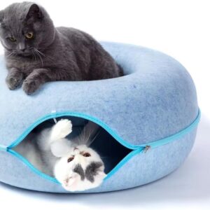 FAZLANIX Blue Small Cat/Pet Tunnel Donut Bed,Indoor Kittens Cave House Flexible Zipper Detachable Design- 8 inch Dia, 7.87 inch hieght - Great for Small Pets,Kittens, Rabbit, Small Dogs (CNBL-001)