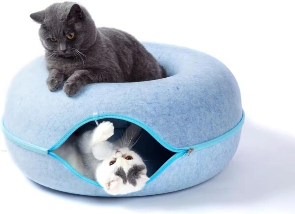 FAZLANIX Blue Small Cat/Pet Tunnel Donut Bed,Indoor Kittens Cave House Flexible Zipper Detachable Design- 8 inch Dia, 7.87 inch hieght - Great for Small Pets,Kittens, Rabbit, Small Dogs (CNBL-001)