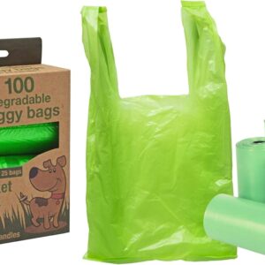 FERRIS | Eco-Friendly Dog Poo Bags - 100 Pack | Biodegradable Waste Bags for Dogs | Extra Strong, Leak-Proof & Easy Tie Handles | Ideal for Walks & Pet Waste Disposal | Green - 32 x 36cm