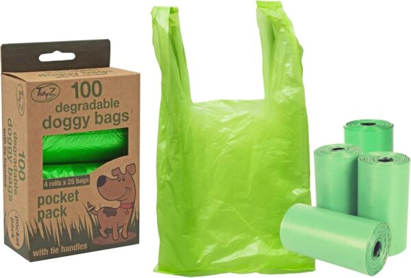 FERRIS | Eco-Friendly Dog Poo Bags - 100 Pack | Biodegradable Waste Bags for Dogs | Extra Strong, Leak-Proof & Easy Tie Handles | Ideal for Walks & Pet Waste Disposal | Green - 32 x 36cm