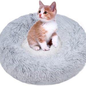 FEimaX Calming Dog Cat Bed Kitten Puppy Donut Cuddler Fluffy Round Plush Pet Beds Soft Washable Sofa Chihuahua Yorkshire Cushion Warm Kennel for Extra Small Dogs Cats