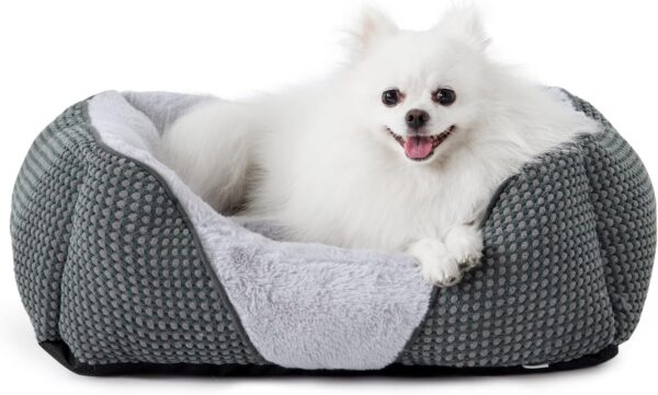 FURTIME Small Dog Bed Puppy Bed, Super Soft Cosy Pet Beds with Non-slip Bottom, Machine Washable Dog Bed, Low Front Edge Bed For Cats, Dogs, Kittens and Puppies, Grey, 51×48×15cm