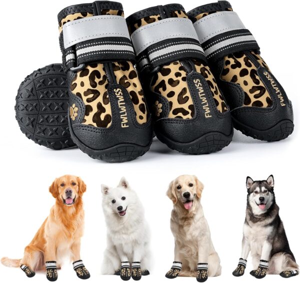 FWLWTWSS Dog Shoes, Dog Boots for Injured Paws Waterproof, Adjustable Dog Shoes for Walking, Dog Boots Waterproof Anti-slip for Rainy Snowy Day, Outdoor Walking (Size 6)