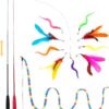 FYNIGO Cat Toys for Indoor Cats Adult Kitten, Interactive Cat Feather Wand Toys for Boredom and Exercise, 3 Teaser Wand with 9 Refills and 2 Spare Hook