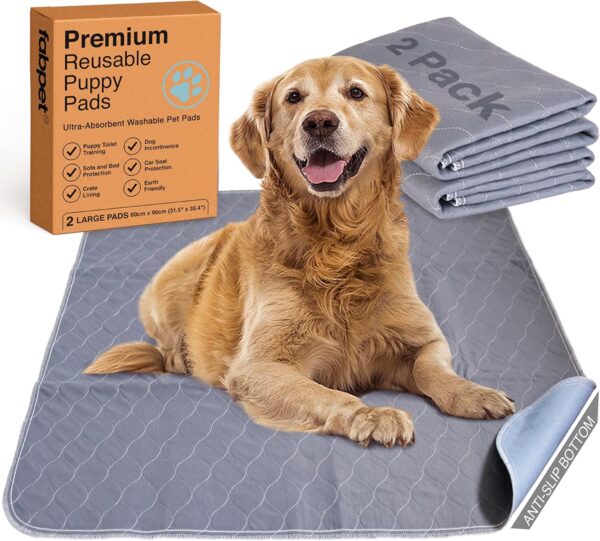 Fabpet Washable Puppy Pads - 2 Pack LARGE 80x90cm , Reusable Dog Toilet Training Mats for Whelping Box, Incontinence , Home & Travel , Waterproof Pee Pad for Dogs & Puppies , Super Absorbent Pet Mat