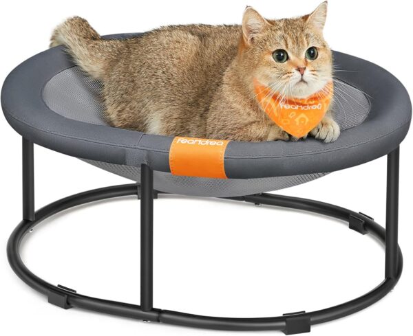 Feandrea Cat Hammock, Raised Cat Bed, Small Dog Bed, for Pets up to 8 kg, Free-Standing Pet Bed for Summer, with Removable Mesh, Machine Washable, Oval, Grey PCB001G01