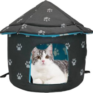 Fhiny Stray Cats Shelter, Waterproof Outdoor Cat Dog House Foldable Warm Pet Cave for Winter Yurt Wild Animal Tent Bed Anti-Slip Kitten Cave Hut for Feral Kitty Puppy Weatherproof (L:17.7"H×15.7"Dia)