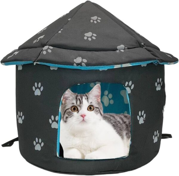 Fhiny Stray Cats Shelter, Waterproof Outdoor Cat Dog House Foldable Warm Pet Cave for Winter Yurt Wild Animal Tent Bed Anti-Slip Kitten Cave Hut for Feral Kitty Puppy Weatherproof (L:17.7"H×15.7"Dia)