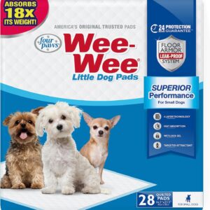 Four Paws Wee-Wee Superior Performance Pee Pads for Dogs & Puppies, with 6-Layer Leak Proof Technology, for House Training – Large, 42cm x 60cm (16.5" x 23.5"), (28 Count)