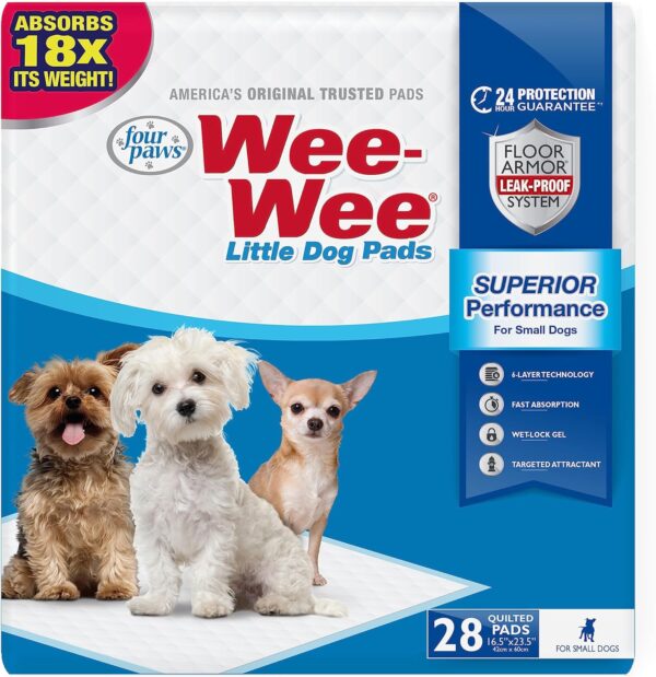 Four Paws Wee-Wee Superior Performance Pee Pads for Dogs & Puppies, with 6-Layer Leak Proof Technology, for House Training – Large, 42cm x 60cm (16.5" x 23.5"), (28 Count)