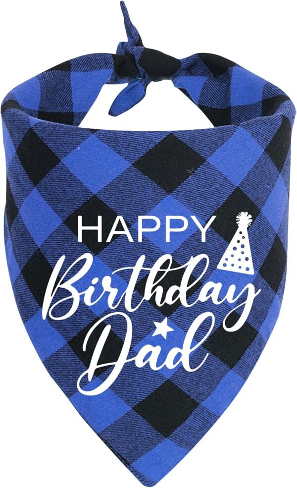 Funny Cute Cotton Blue Plaid Happy Birthday Dad Pet Dog Bandanas, Pet Birthday Party Decorations Supplies Dad Dog Birthday Triangle Bibs, Dog Lover Prop Pet Accessories Gift