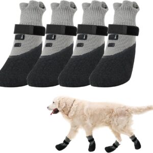 Fychuo Dog Socks Paws Stop Licking 4 Pack Dog Boots for Injured Paws Waterproof Dog Socks with Grips Dog Shoes Large Dog Walking Anti Slip Paw Protector for Dogs Pet