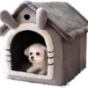 GA COMMUNICATIONS Large Dog House Indoor, Foldable Cat Cave Bed, Comfortable Warm Sleeping Beds For Cats & Dogs With Non-Slip Bottom, Washable Pet, Kitten, Puppy Bedding For Large Dogs (Grey, Large)