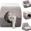 GIOPACO Cat Cosy Cube Lgloo Bed,37x37x35cm 3-in-1 Foldable Cat Dog Soft Sofa Cave Bed,Cool and Warm Tent Cave Microfiber Bed House with Washable Cushion Pillow for Cats Small Dogs Puppy Pets (Grey)