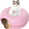GNCLOUD Cat Tunnel Cave Cat Beds Felt Cat Caves Tunnel Interactive Cat Bed, Zipper Design Cat Tunnel Bed for Fun Cat Toy Hiding Tent Cats Kittens Pets House for Winter (Large/60cm diameter-Pink)
