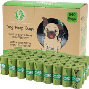 GREENER WALKER Poo Bags for Dog Waste, 540 Extra Thick Strong 100% Leak Proof Biodegradable Dog Poo Bags (Green)