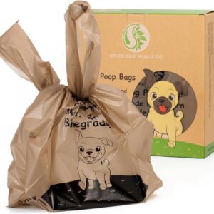 GREENER WALKER Tie Handles Poo Bags for Dog Waste, 300 Pet Poop Bags, 100% Leak-proof Thick and Strong Biodegradable (Brown)