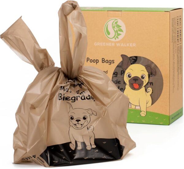 GREENER WALKER Tie Handles Poo Bags for Dog Waste, 300 Pet Poop Bags, 100% Leak-proof Thick and Strong Biodegradable (Brown)