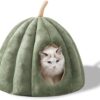 Galatée Pet Cave Bed, Cat Nest With Removable Washable Inner Cushion, Soft Bed For Kitten And Small Pet, Super Soft And Cosy Plush Cat Igloo Cave Bed（L, Green