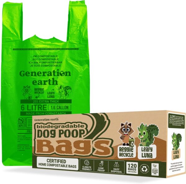 Generation earth Dog Poop Bags Rolls - Biodegradable - Guaranteed Leak Proof and Extra Thick Waste For Dogs, 120 Count